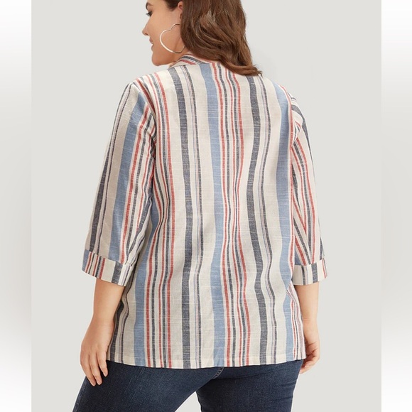 BloomChic Plus Size 3XL Striped Lapel Collar Pocket Open Front Blazer us22-24 - Picture 2 of 7